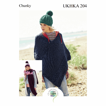 UKHKA Pattern - 204 Poncho, Hat & Scarf knitted in Chunky Yarn
