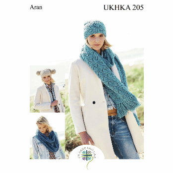 UKHKA Pattern - 205 Hats & Scarves knit in Aran Yarn