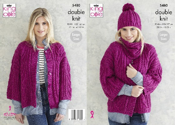 King Cole -Pattern 5480 Jacket, Snood and Hat
